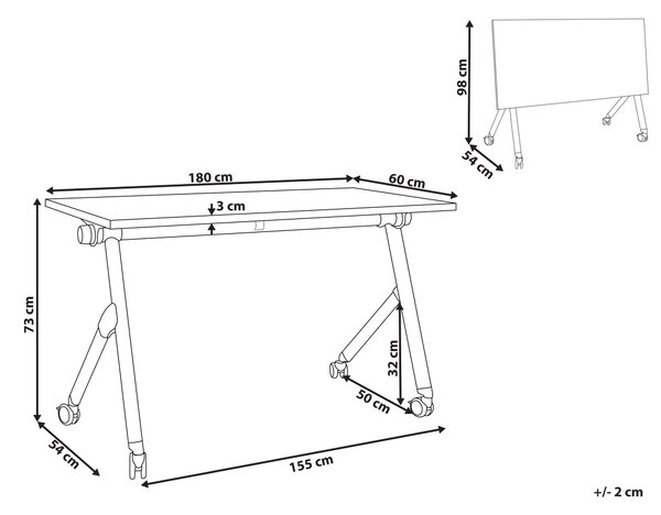Skládací psací stůl BENDI Bílá 180 cm 60 cm s koly
