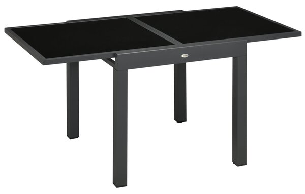 Rozkládací zahradní stůl Outsunny z hliníku s tvrzeným sklem pro 4-6 osob, nosnost 50 kg, rozměry 80-160x80x75 cm černý | Aosom