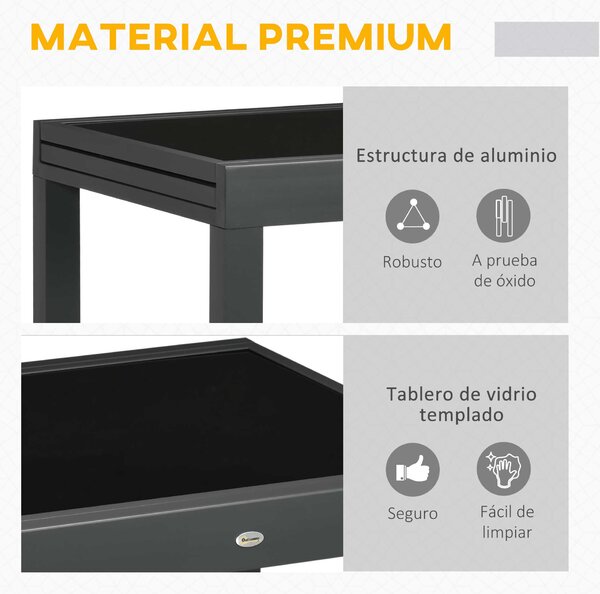 Rozkládací zahradní stůl Outsunny z hliníku s tvrzeným sklem pro 4-6 osob, nosnost 50 kg, rozměry 80-160x80x75 cm černý | Aosom