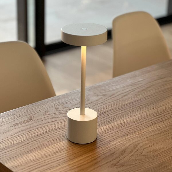 Lumisky LED stolní lampa Roby na akumulátor, bílá, výška 30 cm, IP54, stmívatelný, Bílá / opál, Hliník, Moderní