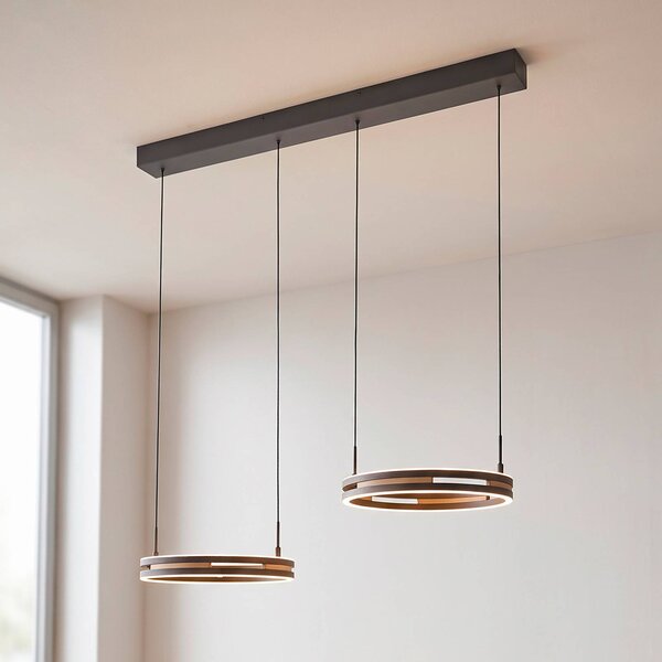 Paul Neuhaus LED závěsné světlo Sveja, délka 85 cm, černá/v barvě dřeva,, stmívatelný, Světlé dřevo, Obývací pokoj / jídelna, Dřevo, Moderní