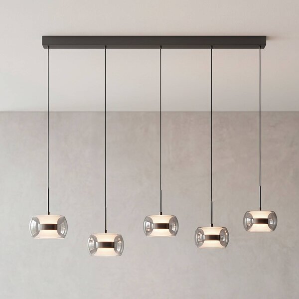 Paul Neuhaus LED závěsné světlo Fumea, délka 119 cm, černá/kouřová, sklo, 5 žárovek, stmívatelný, Černá, Obývací pokoj / jídelna, Sklo