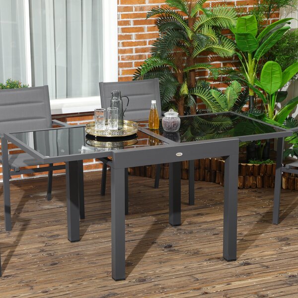 Rozkládací zahradní stůl Outsunny z hliníku s tvrzeným sklem pro 4-6 osob, nosnost 50 kg, rozměry 80-160x80x75 cm černý | Aosom