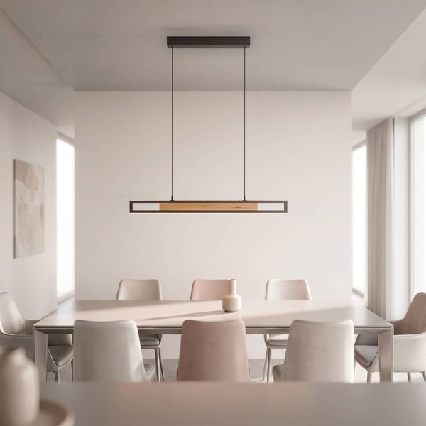 Paul Neuhaus LED závěsné světlo Sveja, délka 80 cm, černá/v barvě dřeva,, stmívatelný, Světlé dřevo, Obývací pokoj / jídelna, Dřevo, Moderní