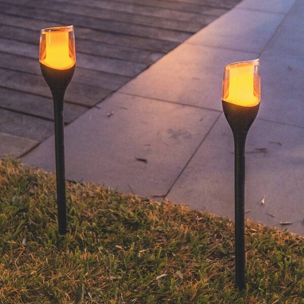 Lumisky Solární LED lampa s kolíkem do země FARELY, černá, výška 60 cm, sada 4 ks, Černá, Plast, Moderní