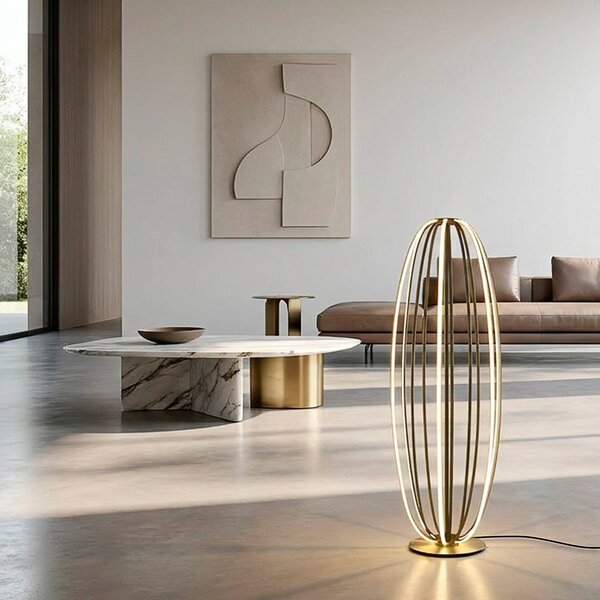 Paul Neuhaus LED stojací lampa Elvara, bronzová, výška 108 cm, kov, stmívatelný, Bronz / starožitná mosaz, Obývací pokoj / jídelna, Hliník