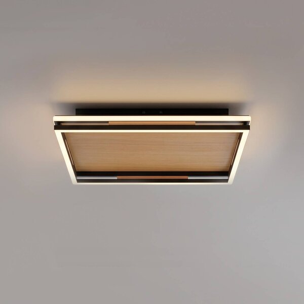 Paul Neuhaus LED stropní svítidlo Sveja, délka 45 cm, černá/dřevěná barva,, stmívatelný, Světlé dřevo, Obývací pokoj / jídelna, Dřevo, Moderní