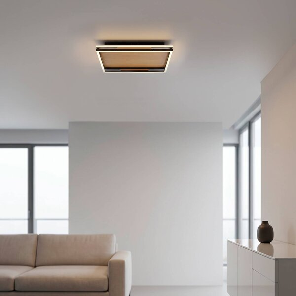 Paul Neuhaus LED stropní svítidlo Sveja, délka 45 cm, černá/dřevěná barva,, stmívatelný, Světlé dřevo, Obývací pokoj / jídelna, Dřevo, Moderní