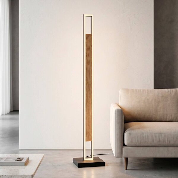 Paul Neuhaus LED stojací lampa Sveja, černá/v barvě dřeva, výška 140 cm,, stmívatelný, Světlé dřevo, Obývací pokoj / jídelna, Dřevo, Moderní