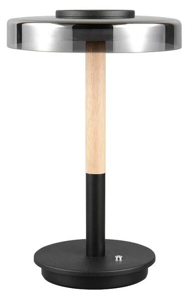 Trio Leuchten 554910132 CELESTE - Stmívatelná stolní lampička v černé barvě se dřevem, LED 10W, 3000K (Moderní stolní lampy nejen k posteli, stmívatelná dotykovým senzorem)