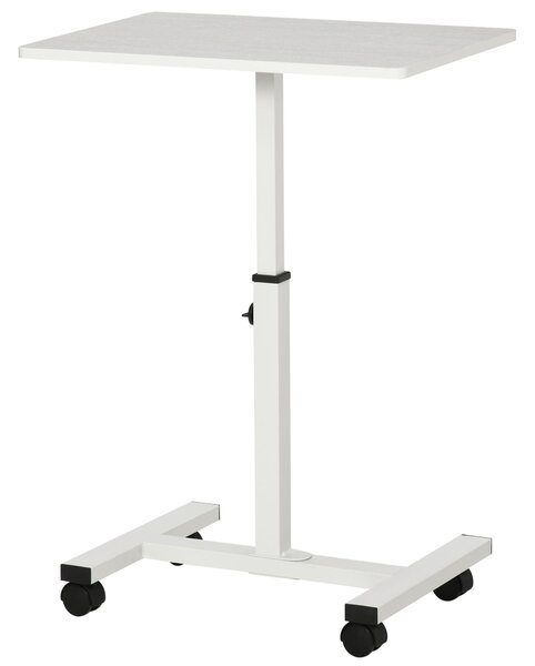 HOMCOM Mobilní Boční Stolek s Nastavitelnou Výškou pro Pohovku a Postel s Kovovým Rámem a Brzdami do Ložnice a Obývacího Pokoje 60x40x52.5-84 cm Bílý