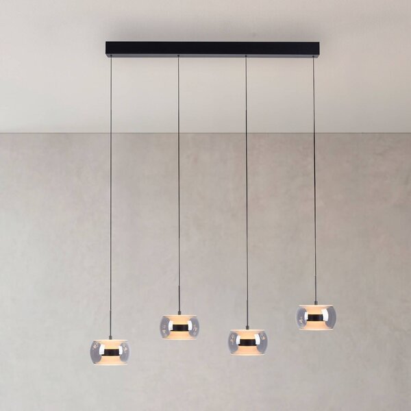 Paul Neuhaus LED závěsné světlo Fumea, délka 110 cm, černá/kouřová, sklo, 4 žárovky, stmívatelný, Černá, Obývací pokoj / jídelna, Sklo