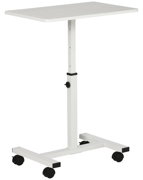 HOMCOM Mobilní Boční Stolek s Nastavitelnou Výškou pro Pohovku a Postel s Kovovým Rámem a Brzdami do Ložnice a Obývacího Pokoje 60x40x52.5-84 cm Bílý