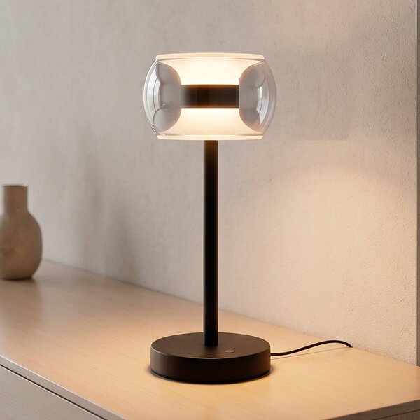 Paul Neuhaus LED stolní lampa Fumea, výška 35 cm, černá/kouřová, sklo, stmívatelný, Černá, Obývací pokoj / jídelna, Sklo