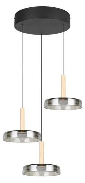Trio Leuchten 354930332 CELESTE - Závěsný stmívatený lustr v černé barvě se dřevěnými prvky, LED 22,5W, 3000K (Závěsné svítidlo do kuchyně i obýváku)
