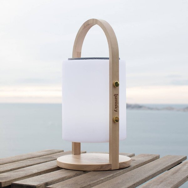 Lumisky LED stolní lampa Woody Play na akumulátor, bílá/hnědá, výška 39 cm, dřevo, Světlé dřevo, Dřevo, Moderní