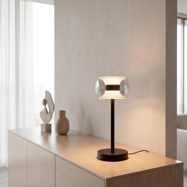 Paul Neuhaus LED stolní lampa Fumea, výška 35 cm, černá/kouřová, sklo, stmívatelný, Černá, Obývací pokoj / jídelna, Sklo
