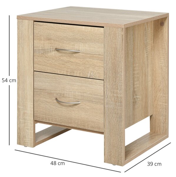 Noční stolek HOMCOM se zásuvkami a moderním stylem pro ložnici a obývací pokoj 48x39x54 cm Přirozený | Aosom