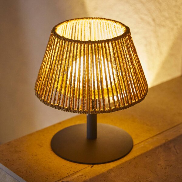 Lumisky LED stolní lampa Raffy na baterie, antracitová/světle hnědá, výška 22 cm, IP44, stmívatelný, Černá, kov