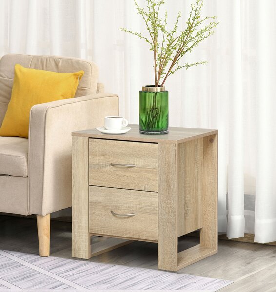 Noční stolek HOMCOM se zásuvkami a moderním stylem pro ložnici a obývací pokoj 48x39x54 cm Přirozený | Aosom