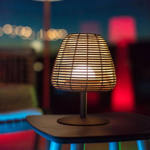Lumisky LED stolní lampa Boheme na akumulátor, tmavě šedá/hnědá, výška 25 cm, Hliník / šedá / zinek, kov