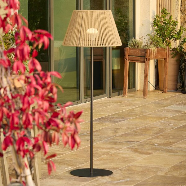 Lumisky LED stojací lampa Raffy na akumulátor, černá/světle hnědá, výška 166 cm, IP44, stmívatelný, Hnědá / rez, Plast, Moderní