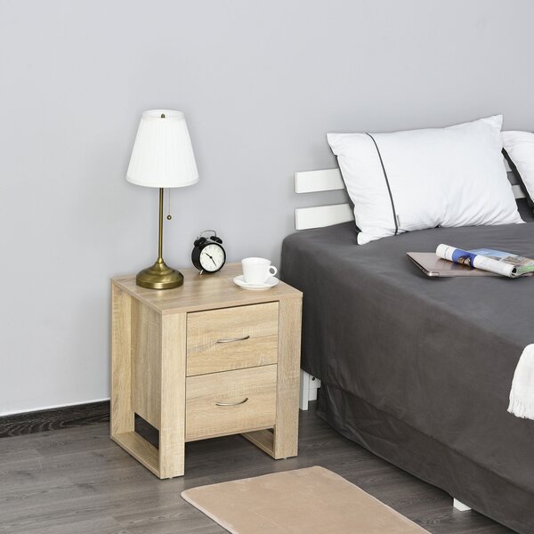 Noční stolek HOMCOM se zásuvkami a moderním stylem pro ložnici a obývací pokoj 48x39x54 cm Přirozený | Aosom