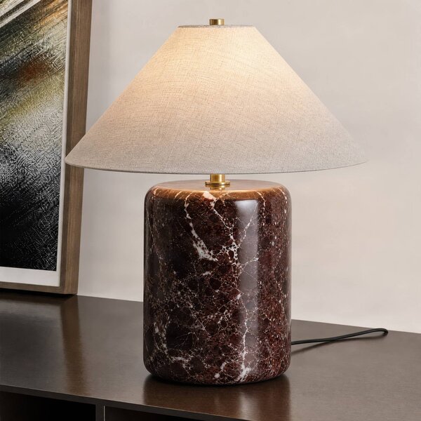 NOLA Stolní lampa Elodie, výška 32 cm, červená/krémová, mramor, Krémová / jantar, Obývací pokoj / jídelna, Textil / tkanina / hedvábí, Moderní