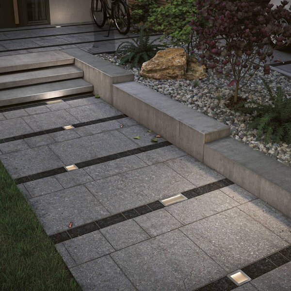 Paulmann LED solární podlahová zářivka Sorea, železná, délka 20 cm, 3000 K, Hliník / šedá / zinek, Nerezová ocel, Zapuštěné hranaté