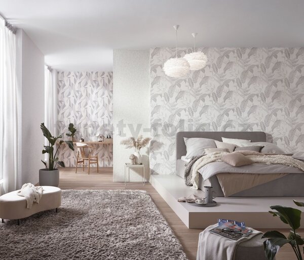 Vliesové tapety na zeď ELLE 3 10332-10, rozměr 10,05 m x 0,53 m, listy šedé, Erismann