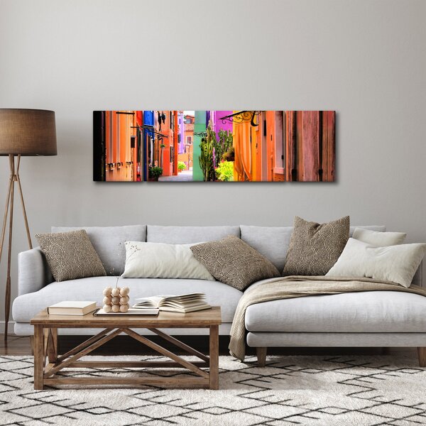 Obraz - Barevné domy v Buranu, Benátky (170x50 cm)