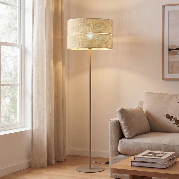 TK Lighting Stojací lampa Calma, béžová, rafiová, výška 159 cm, E27, Krémová / jantar, Obývací pokoj / jídelna