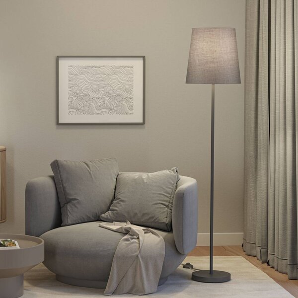 Paulmann Stojací lampa Stellan, šedá, výška 161 cm, látka/kov, Hliník / šedá / zinek, Obývací pokoj / jídelna, kov, Moderní