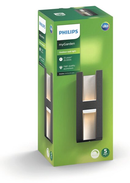 Philips LED Venkovní nástěnné svítidlo Shadow 2X4,5W, IP44, 1000lm