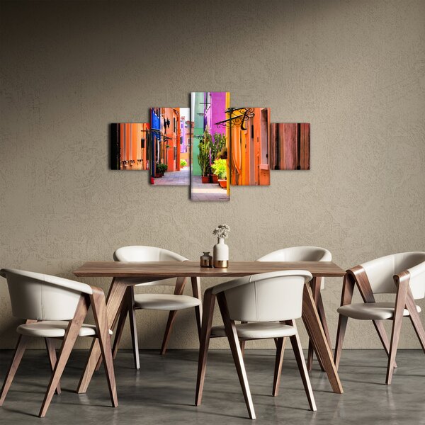Obraz - Barevné domy v Buranu, Benátky (125x70 cm)