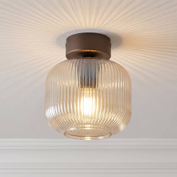 TK Lighting Stropní světlo Salvia, hnědá/koňaková, sklo, Ø 15 cm, E14, stmívatelný, Hnědá / rez, Obývací pokoj / jídelna, Sklo