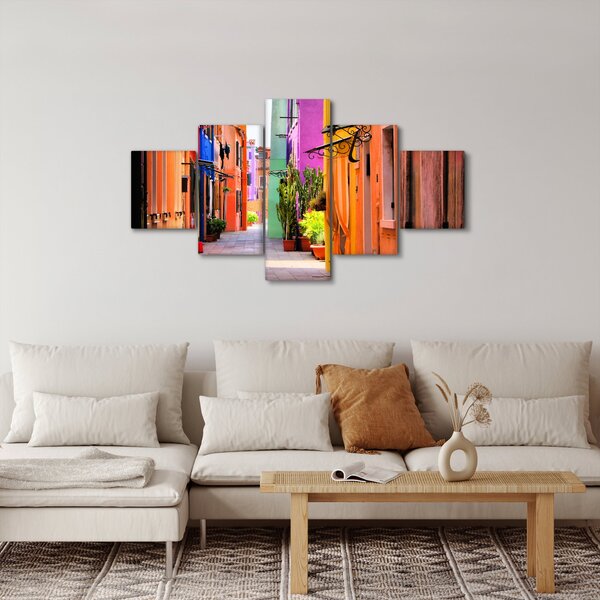 Obraz - Barevné domy v Buranu, Benátky (125x70 cm)