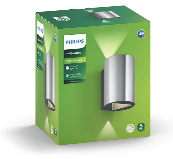 17357/47/P0 Buxus venkovní nástěnné LED svítidlo 2x4,5W 1000lm 2700K IP44 stmívatelné, nerezové