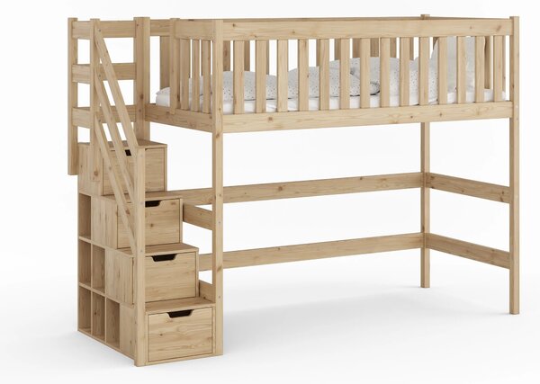 Vyvýšená postel se schůdky Enzo 80x160 Bezbarvý lak