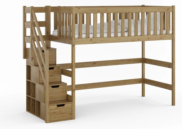 Vyvýšená postel se schůdky Enzo 80x160 Dub
