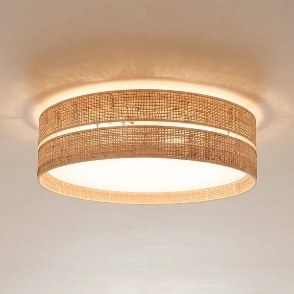 TK Lighting Stropní světlo Calma, béžové, rafiová tkanina, Ø 60 cm, E27, stmívatelný, Krémová / jantar, Obývací pokoj / jídelna