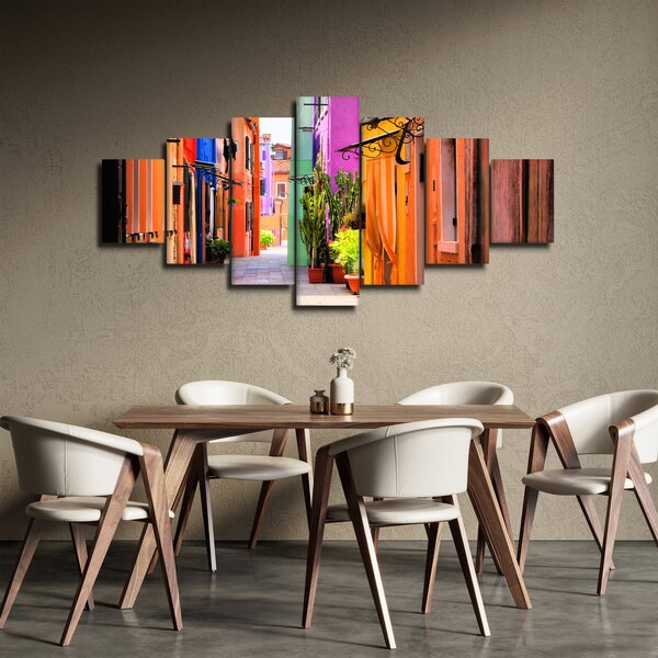 Obraz - Barevné domy v Buranu, Benátky (210x100 cm)
