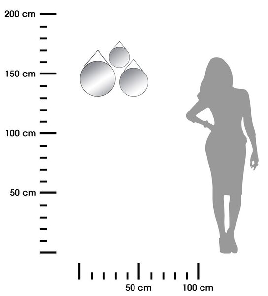 Závěsné zrcadlo Circle, černé, sada 3ks
