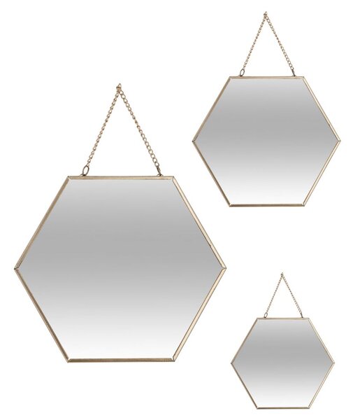Závěsné zrcadlo Hexagon, zlaté, sada 3ks