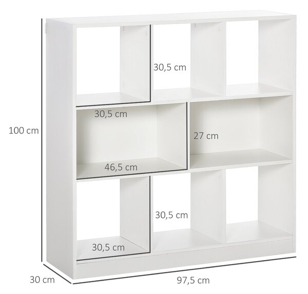 HOMCOM Knihovna s 8 Přihrádkami, Moderní Policový Stojan do Obývacího Pokoje, Ložnice, Kanceláře 97,5x30x100 cm Bílý | Aosom