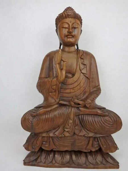 Socha BUDHA sedící, 80 cm, exotické dřevo, ruční práce, Thajsko (Veliká socha BUDHY)