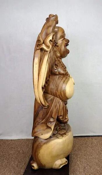 Socha HAPPY BUDHA 100 cm, exotické dřevo, ruční práce, Indonésie