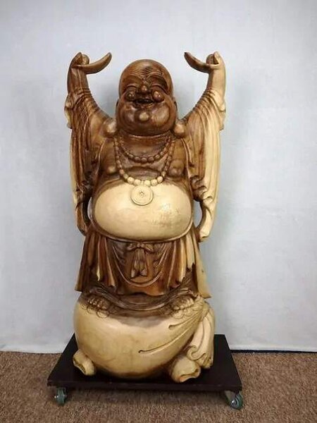Socha HAPPY BUDHA 100 cm, exotické dřevo, ruční práce, Indonésie