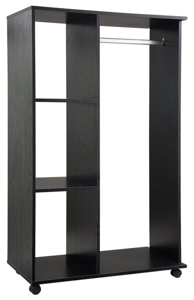 HOMCOM Skříň na kolečkách s otevřeným designem pro oblečení s ramínkovou tyčí a policemi organizátor pro ložnici 80x40x128 cm Černá | Aosom