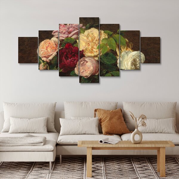 Obraz - Henri Fantin-Latour, Roses de Nice on a Table, reprodukce (210x100 cm)